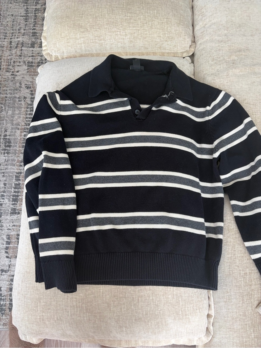 H&M Black V-Neck Polo Sweater with White Stripes
